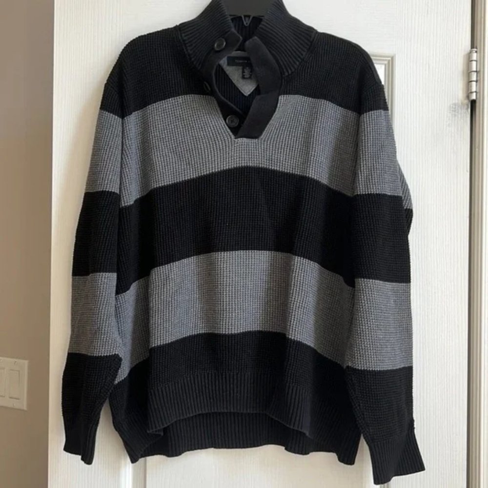 Tommy Hilfiger Striped Knit Quarter-Button Turtleneck Sweater